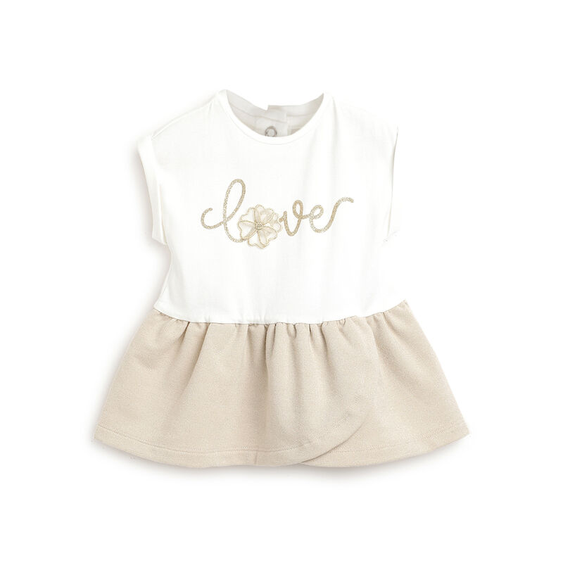 Girls Light Natural Embellished Short Sleeve Dress image number 0